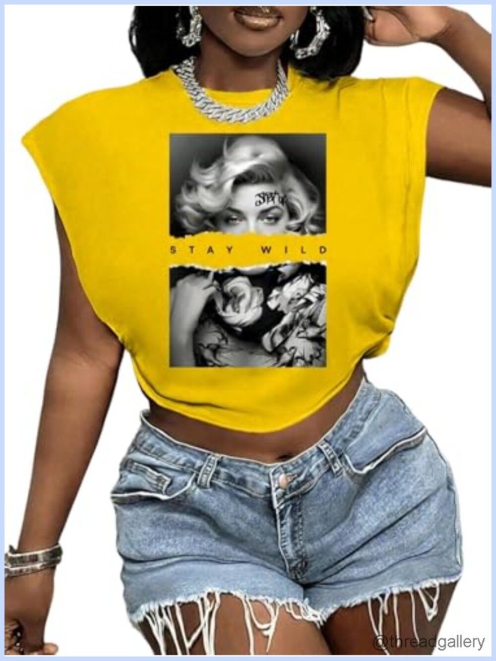 WDIRARA Women's Graphic Print Cap Sleeve Crop Top Tee
